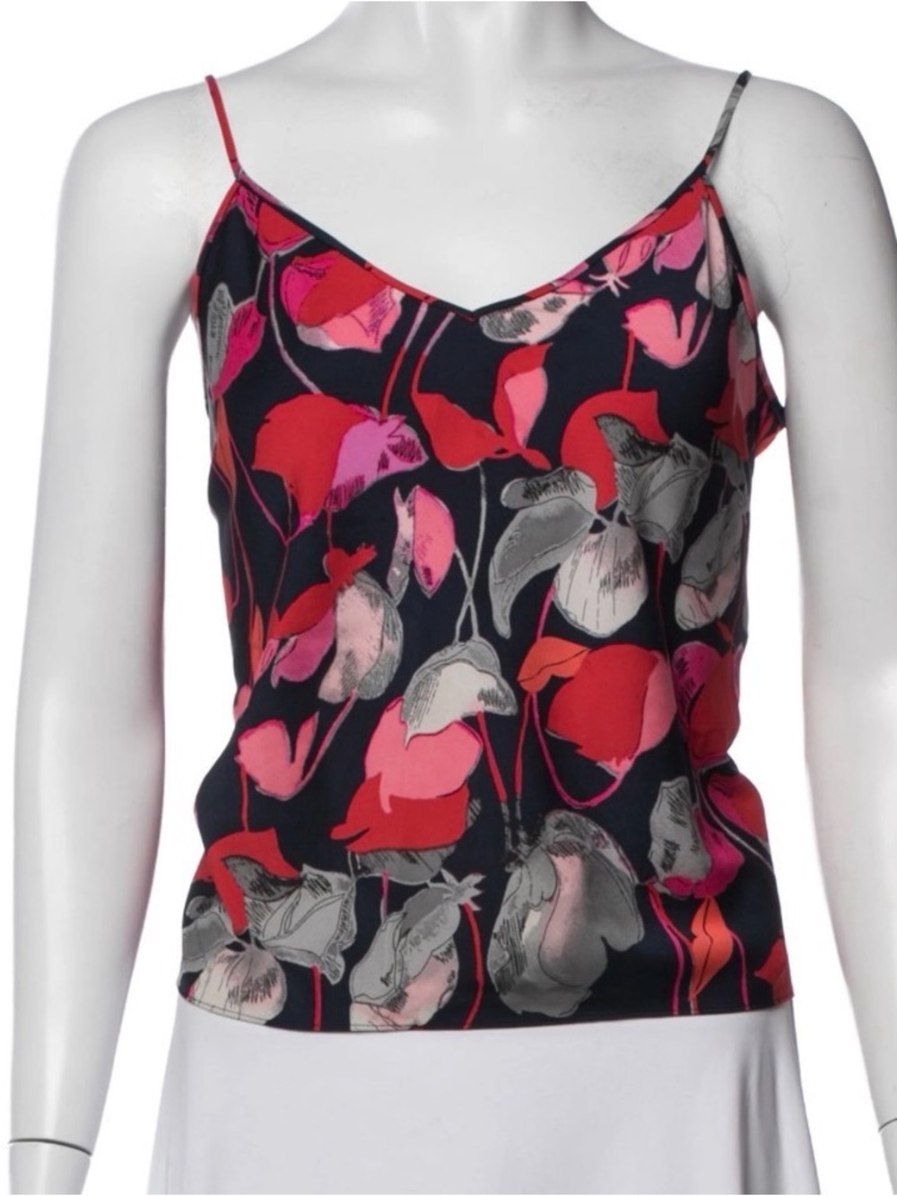 Sz Lg Diane von Furstenberg camisole pink floral poppy print